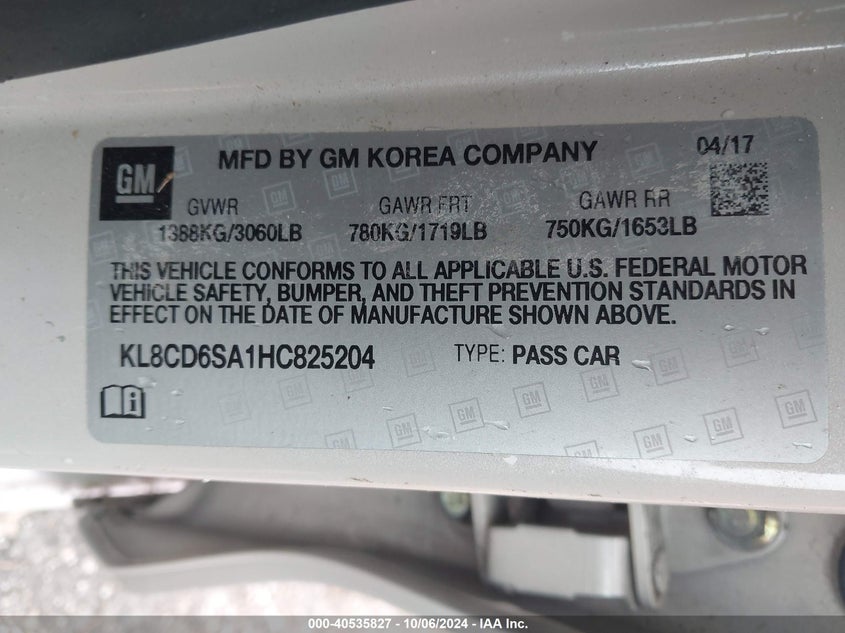 2017 CHEVROLET SPARK 1LT CVT - KL8CD6SA1HC825204