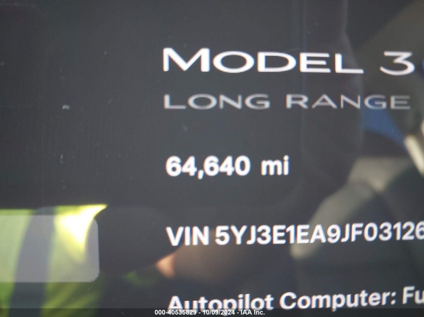 2018 Tesla Model 3 Long Range/Mid Range VIN: 5YJ3E1EA9JF031269 Lot: 40535829