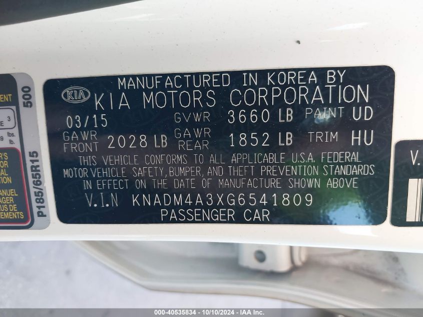 KNADM4A3XG6541809 2016 Kia Rio Lx