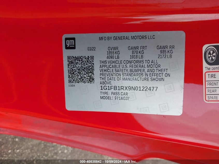 1G1FB1RX9N0122477 2022 Chevrolet Camaro Ls/Lt