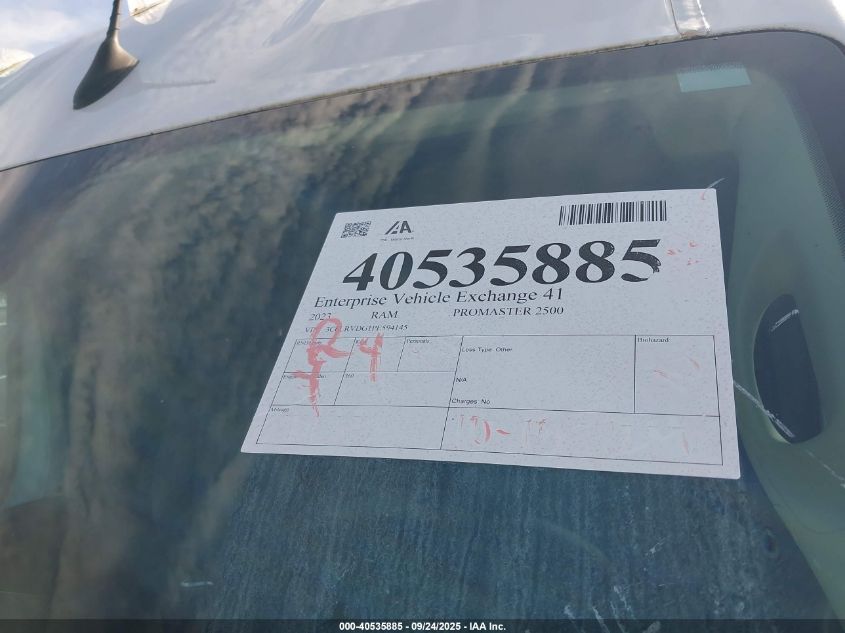 2023 Ram Promaster 2500 High Roof 159 Wb VIN: 3C6LRVDG1PE594145 Lot: 40535885