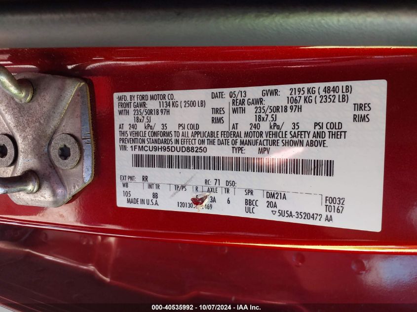 1FMCU9H95DUD88250 2013 Ford Escape Sel