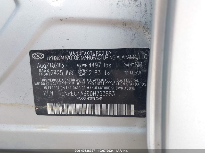 5NPEC4AB6DH793883 2013 Hyundai Sonata Se/Limited