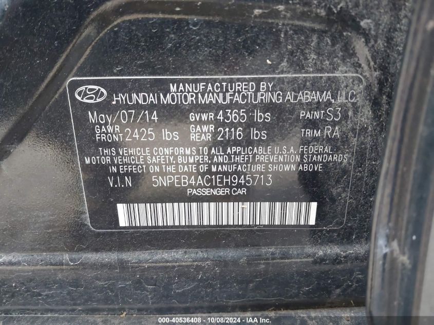 5NPEB4AC1EH945713 2014 Hyundai Sonata Gls