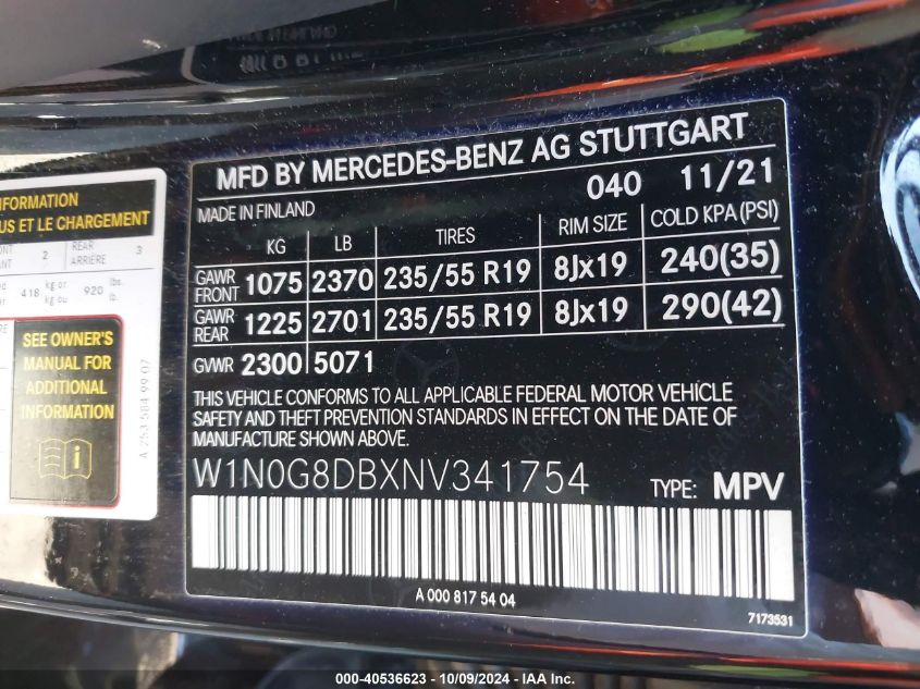 W1N0G8DBXNV341754 2022 Mercedes-Benz Glc 300