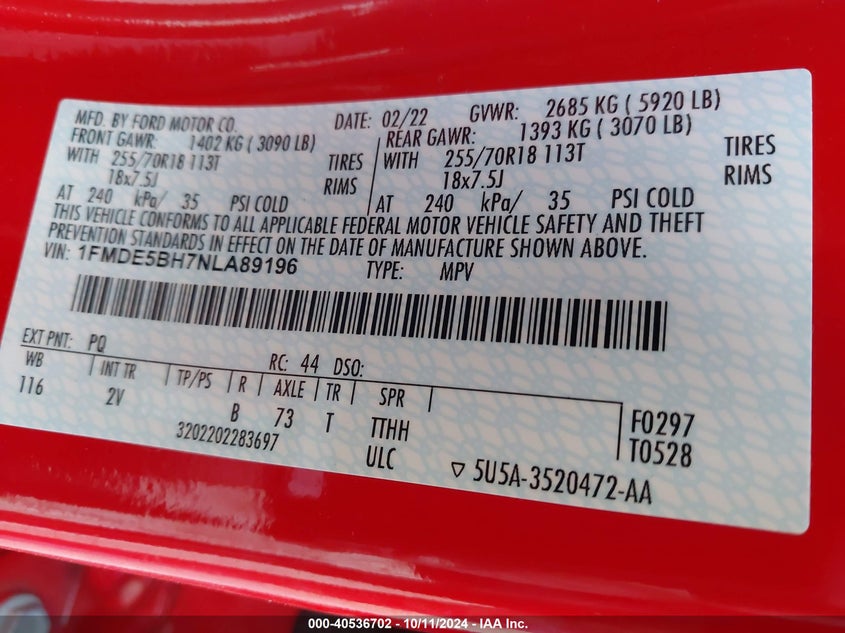 2022 FORD BRONCO OUTER BANKS - 1FMDE5BH7NLA89196