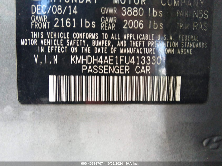 KMHDH4AE1FU413330 2015 Hyundai Elantra Se