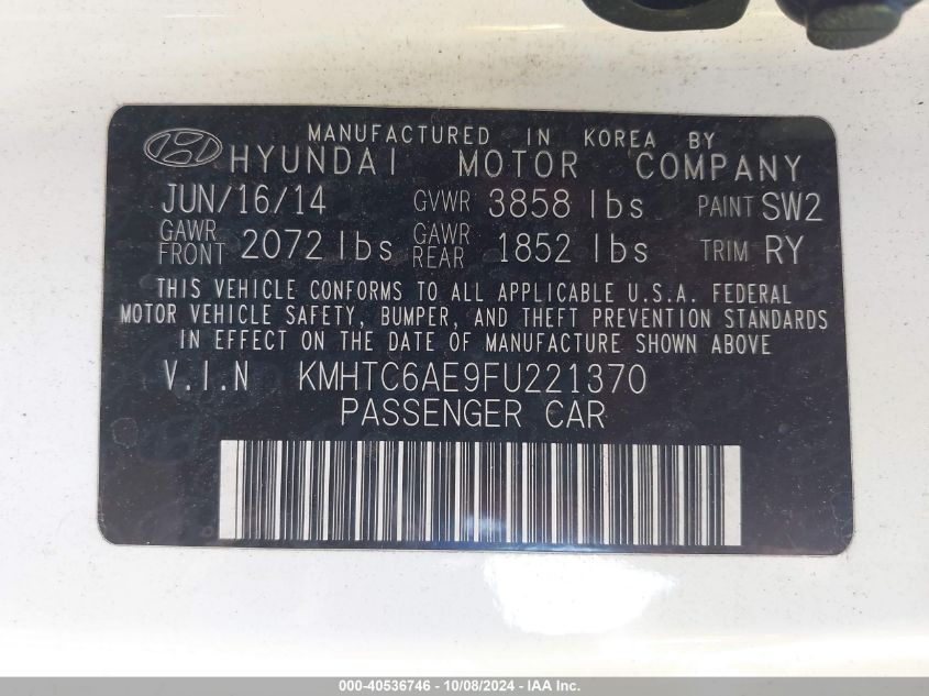 2015 HYUNDAI VELOSTER TURBO - KMHTC6AE9FU221370