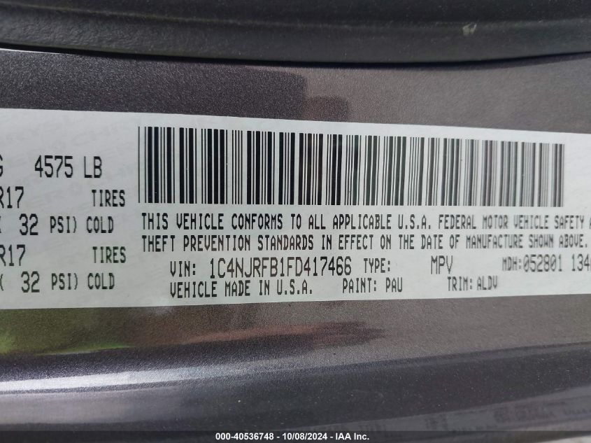 1C4NJRFB1FD417466 2015 Jeep Patriot High Altitude Edition