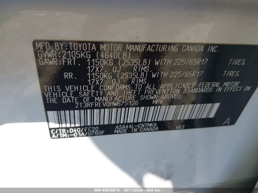 2T3RFREV0HW675126 2017 Toyota Rav4 Xle