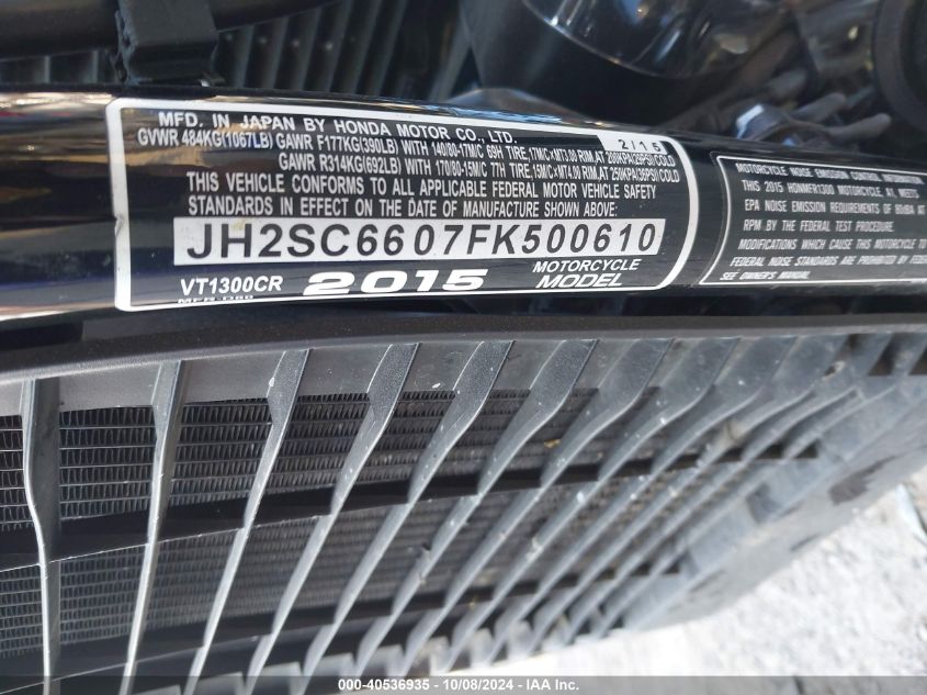 JH2SC6607FK500610 2015 Honda Vt1300 Cr