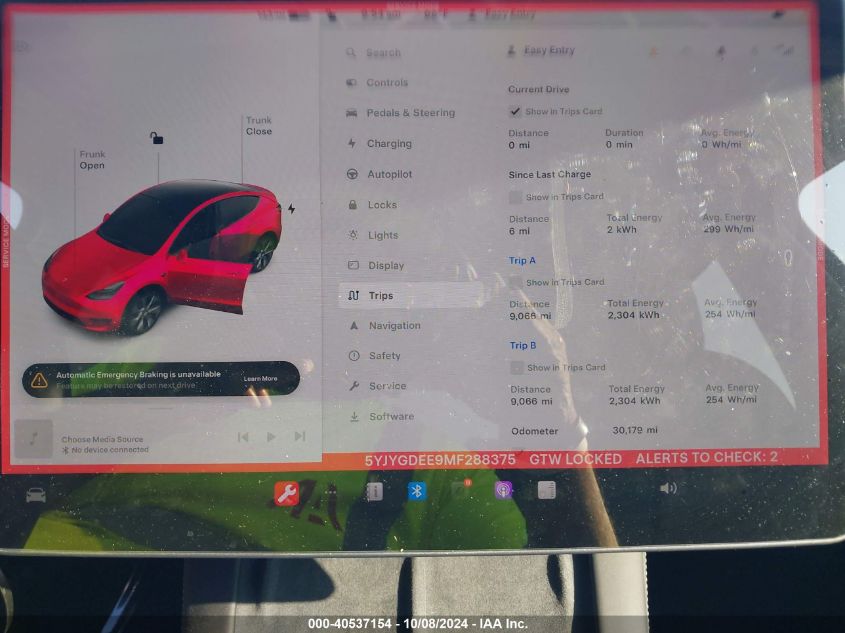 2021 Tesla Model Y VIN: 5YJYGDEE9MF288375 Lot: 40537154