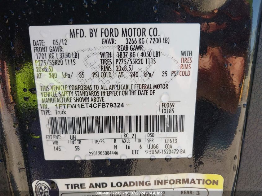 1FTFW1ET4CFB79324 2012 Ford F-150 Fx4