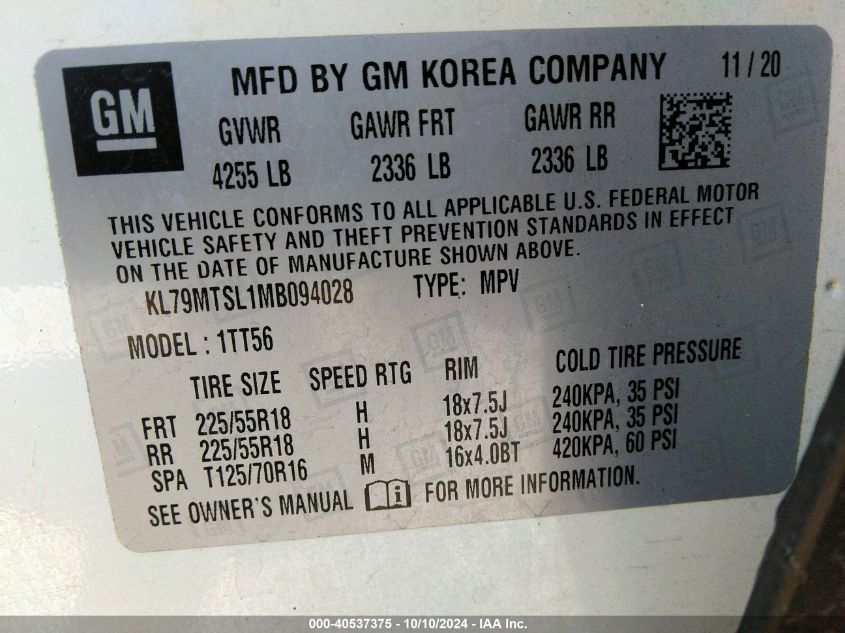 KL79MTSL1MB094028 2021 Chevrolet Trailblazer Fwd Rs