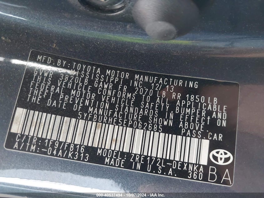 2014 TOYOTA COROLLA LE - 5YFBURHE5EP062685