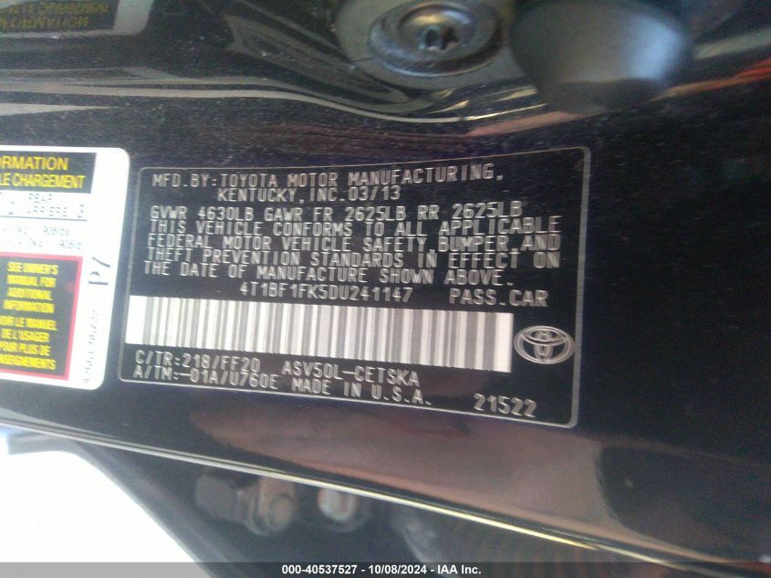 4T1BF1FK5DU241147 2013 Toyota Camry L/Se/Le/Xle