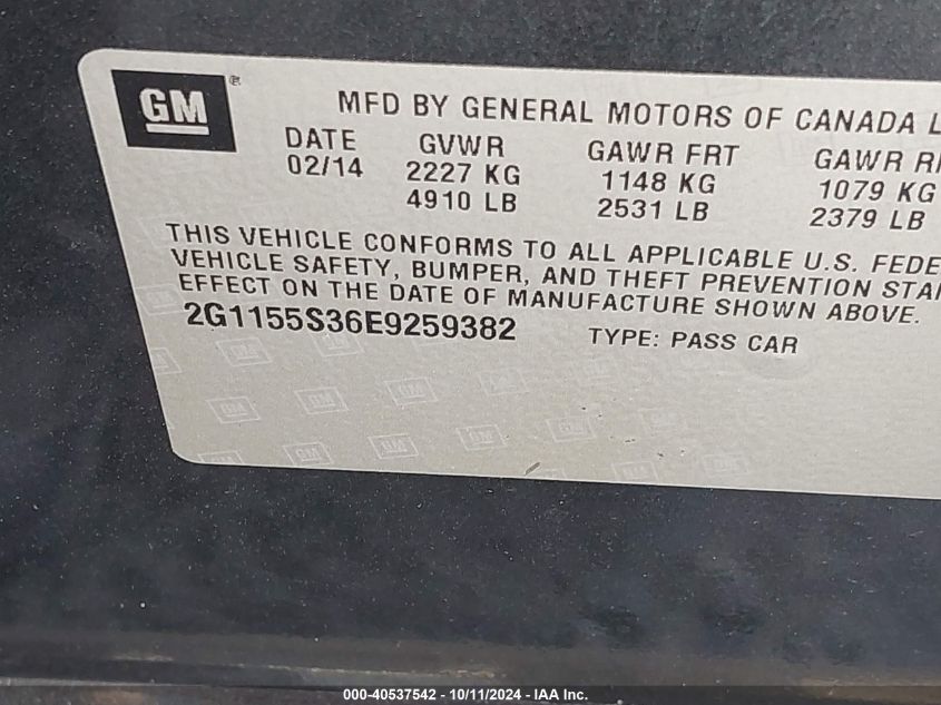 2G1155S36E9259382 2014 Chevrolet Impala Ltz