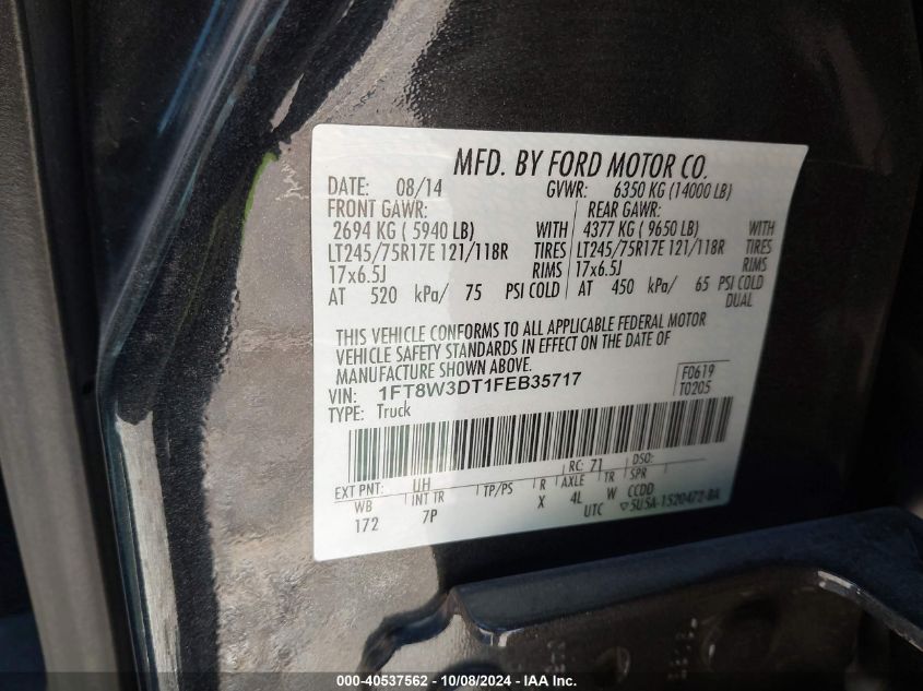 1FT8W3DT1FEB35717 2015 Ford F350 Super Duty