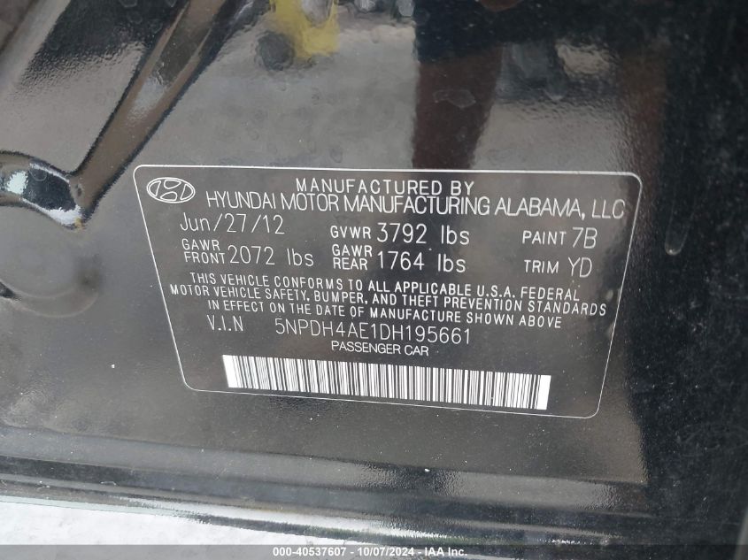 5NPDH4AE1DH195661 2013 Hyundai Elantra Gls