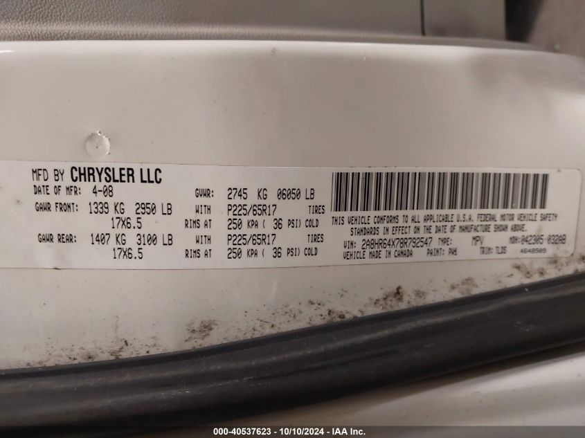 2A8HR64X78R792547 2008 Chrysler Town & Country Limited