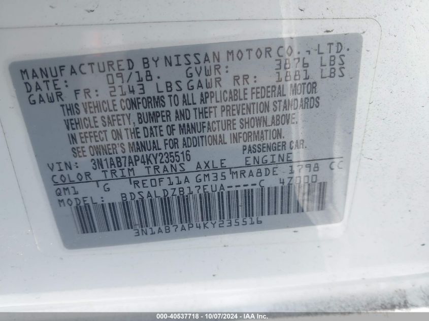 3N1AB7AP4KY235516 2019 Nissan Sentra Sv