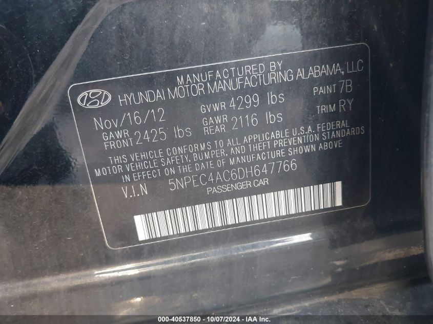 5NPEC4AC6DH647766 2013 Hyundai Sonata Se