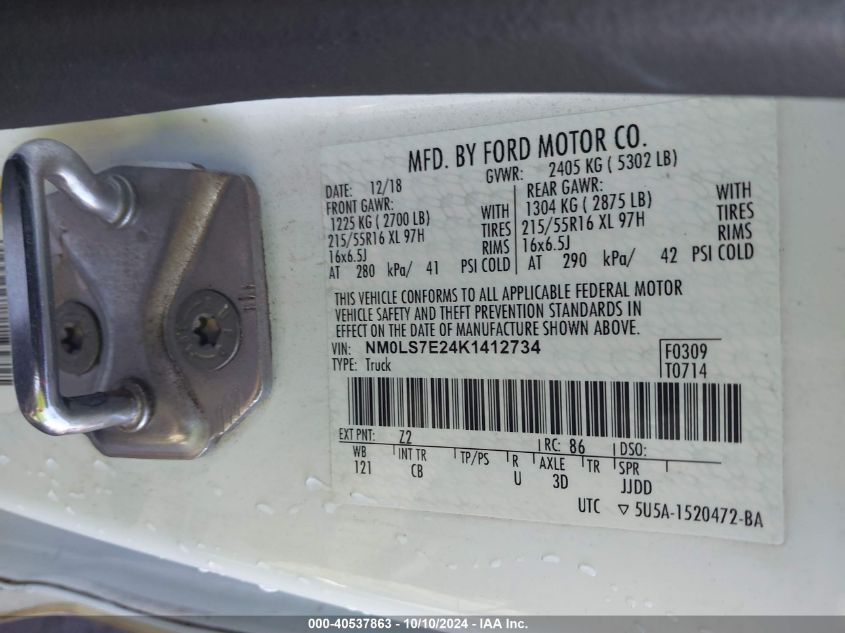 NM0LS7E24K1412734 2019 Ford Transit Connect Xl