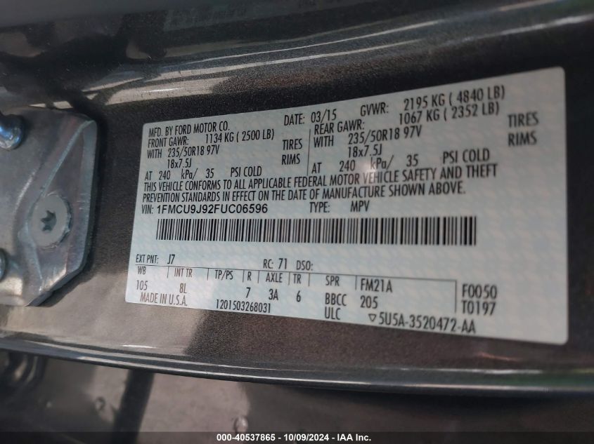 1FMCU9J92FUC06596 2015 Ford Escape Titanium