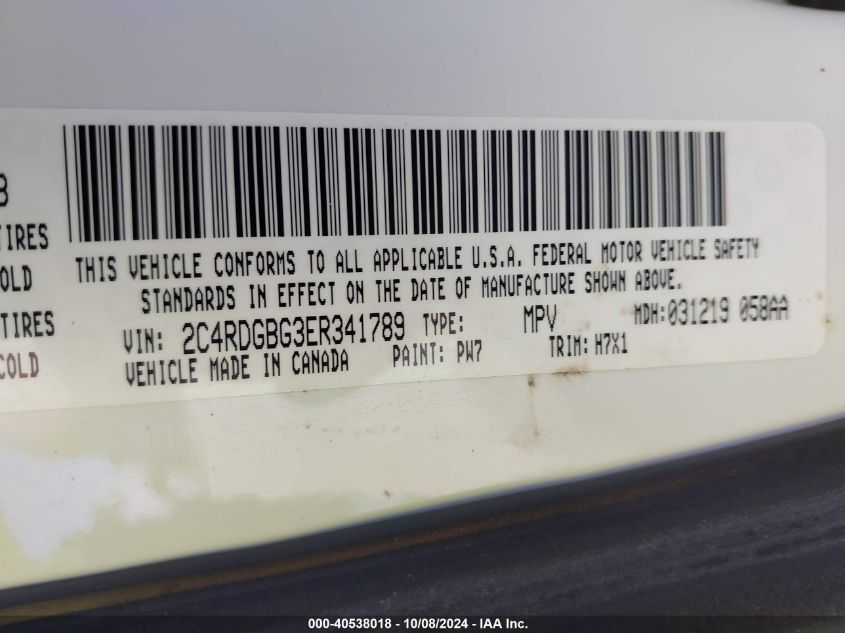 2C4RDGBG3ER341789 2014 Dodge Grand Caravan Se