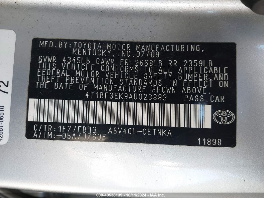 4T1BF3EK9AU023883 2010 Toyota Camry Se/Le/Xle