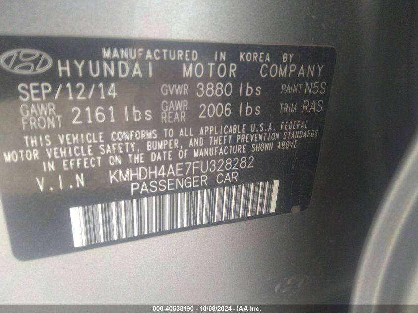 KMHDH4AE7FU328282 2015 Hyundai Elantra Limited