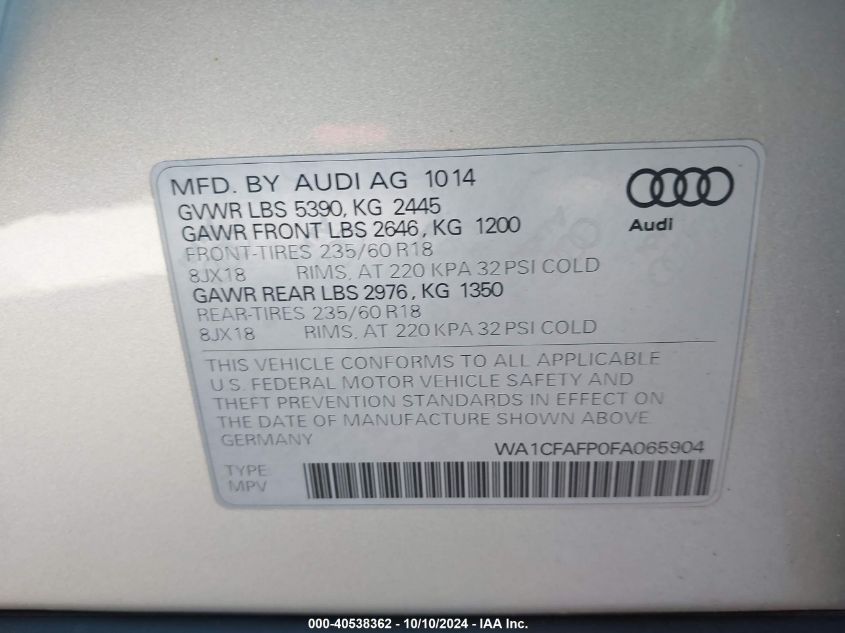 WA1CFAFP0FA065904 2015 Audi Q5 2.0T Premium