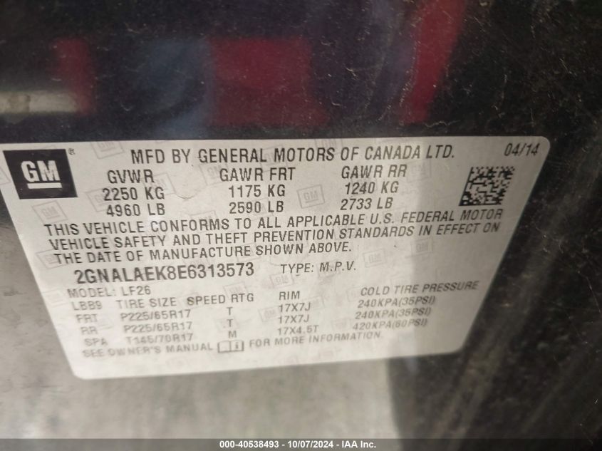 2GNALAEK8E6313573 2014 Chevrolet Equinox Ls