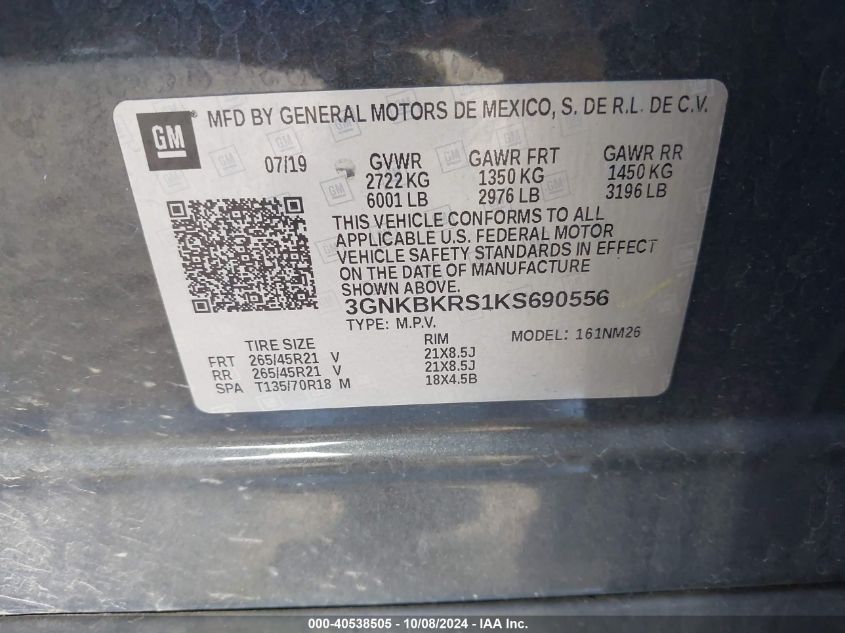 3GNKBKRS1KS690556 2019 Chevrolet Blazer Premier