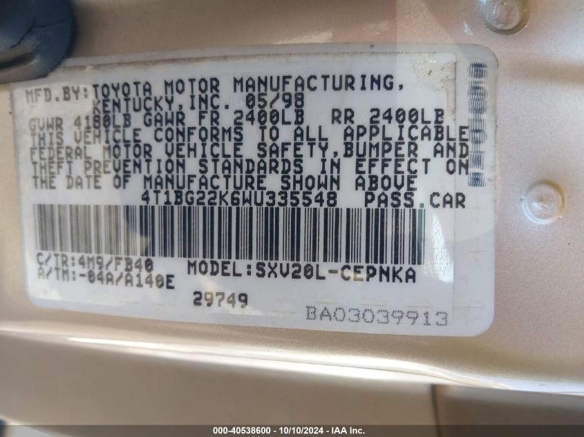 4T1BG22K6WU335548 1998 Toyota Camry Le