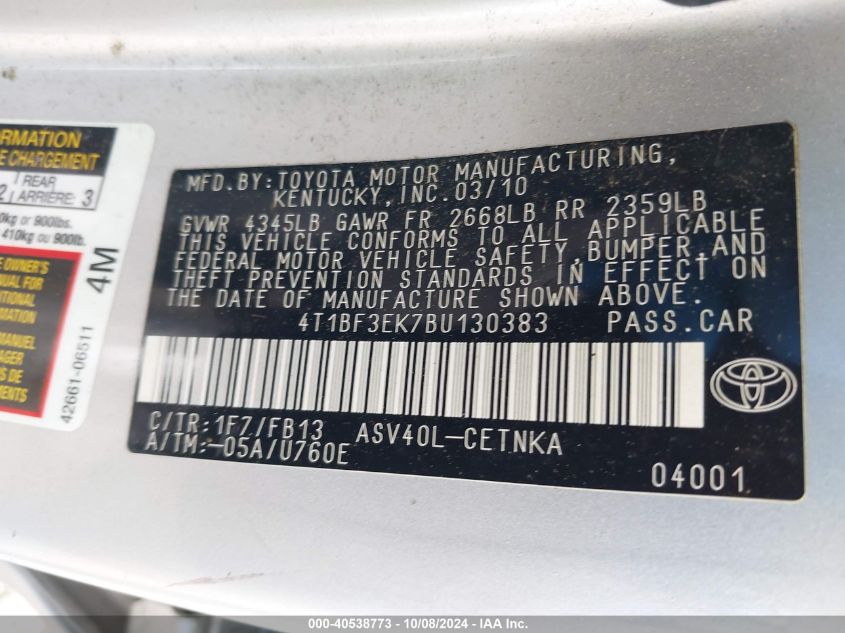 4T1BF3EK7BU130383 2011 Toyota Camry Se/Le/Xle