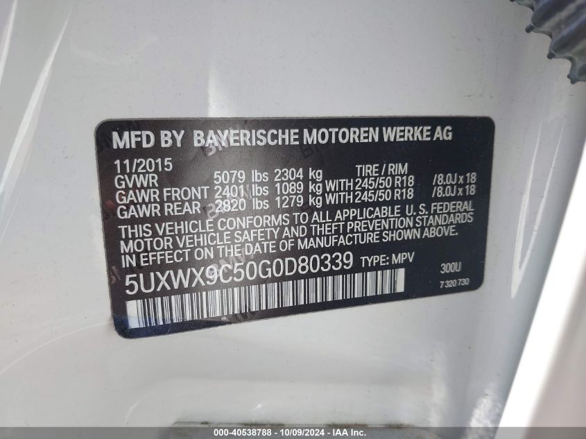 5UXWX9C50G0D80339 2016 BMW X3 xDrive28I