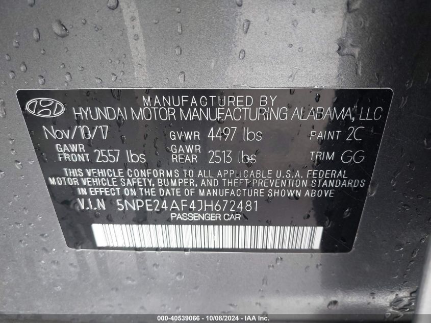 5NPE24AF4JH672481 2018 Hyundai Sonata Se