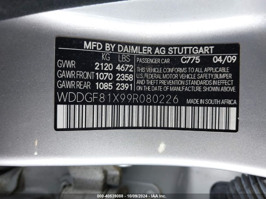 WDDGF81X99R080226 2009 Mercedes-Benz C 300 Luxury 4Matic/Sport 4Matic