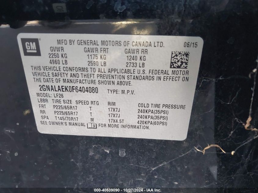 2GNALAEK0F6404080 2015 Chevrolet Equinox Ls