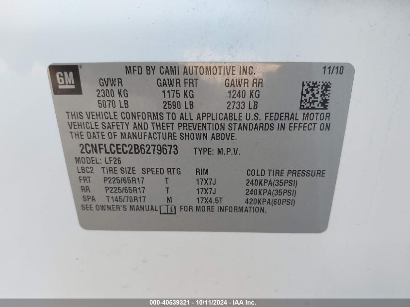 2CNFLCEC2B6279673 2011 Chevrolet Equinox Ls