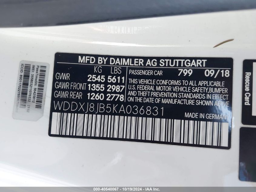 VIN WDDXJ8JB5KA036831 2019 Mercedes-Benz AMG S 63,... no.9