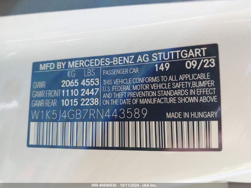 W1K5J4GB7RN443589 2024 Mercedes-Benz Cla 250