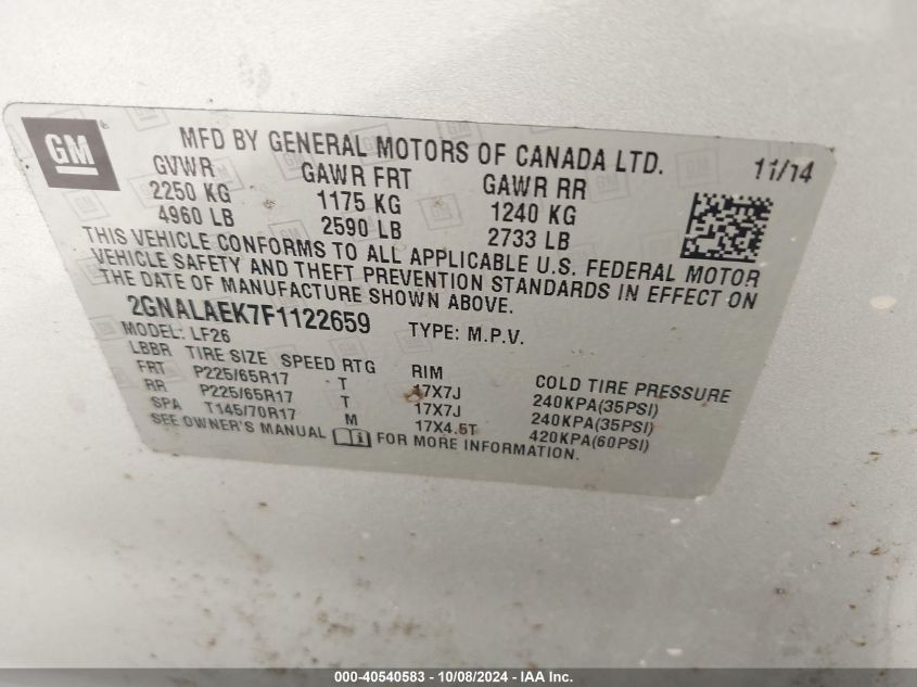 2GNALAEK7F1122659 2015 Chevrolet Equinox Ls