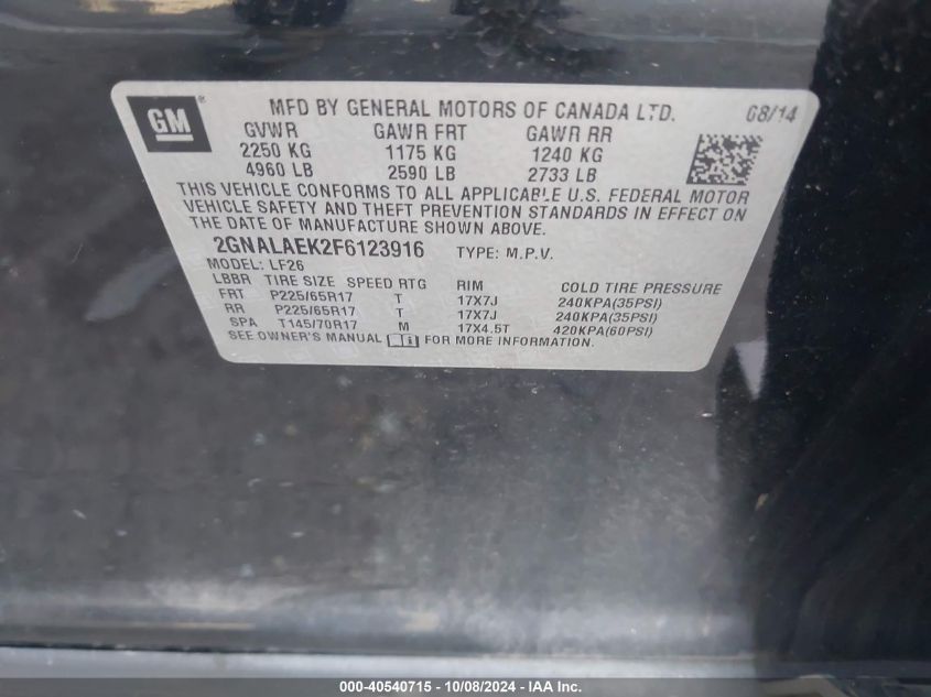 2GNALAEK2F6123916 2015 Chevrolet Equinox Ls