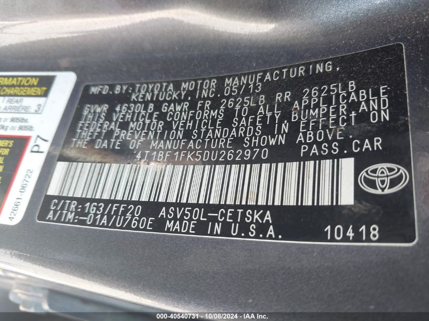 4T1BF1FK5DU262970 2013 Toyota Camry Se