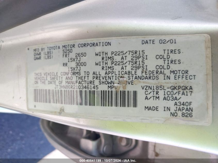 JT3HN86R210346145 2001 Toyota 4Runner Sr5 V6