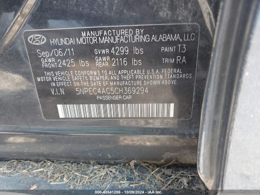 5NPEC4AC5CH369294 2012 Hyundai Sonata Se