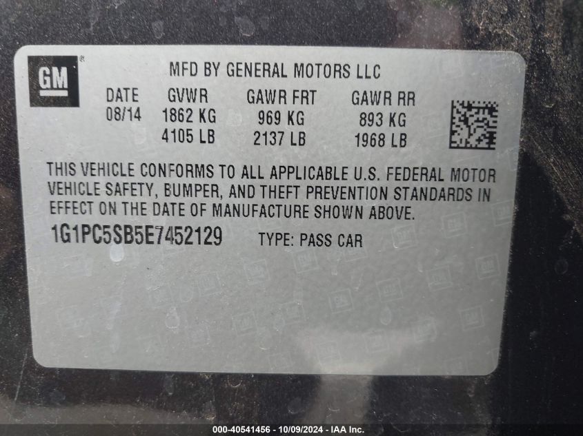 1G1PC5SB5E7452129 2014 Chevrolet Cruze 1Lt Auto