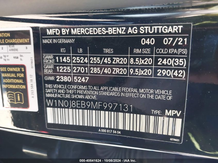 2021 Mercedes-Benz Glc Coupe 300 4Matic VIN: W1N0J8EB9MF997131 Lot: 40541624